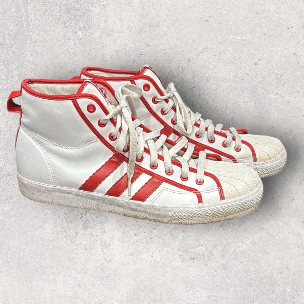 Size 13 Adidas High Top 3 Stripe Sneaker Shoes NZA White Red